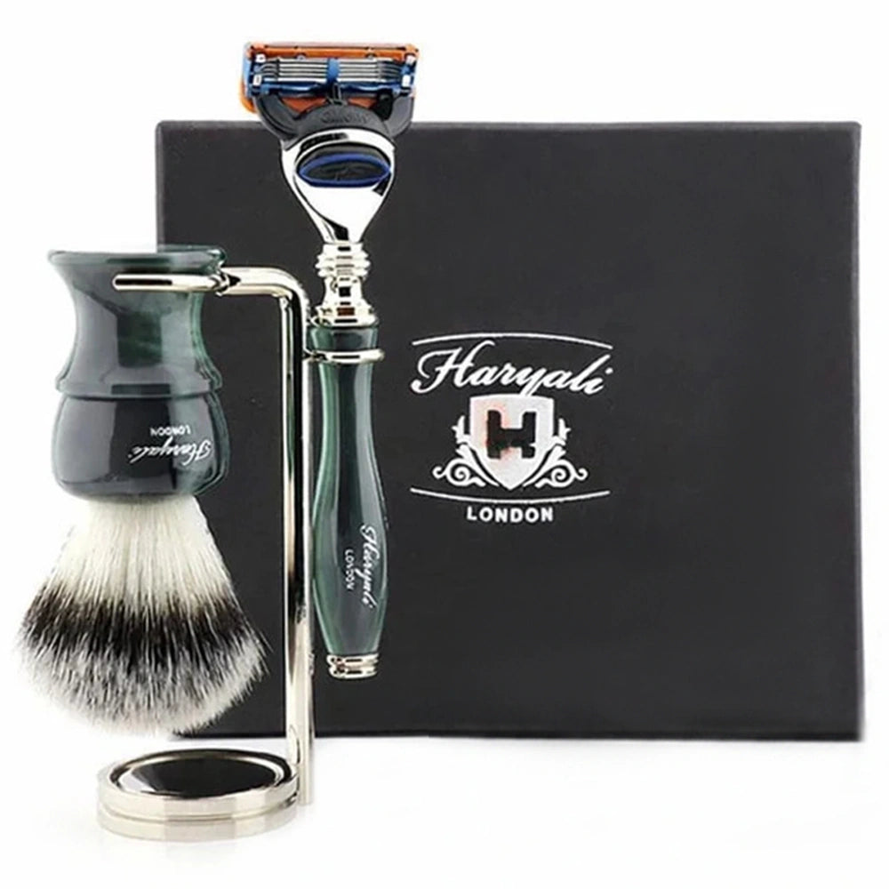 Oxford 3Pc Premium Men's Shave Kit with Silver Synthetic Brush