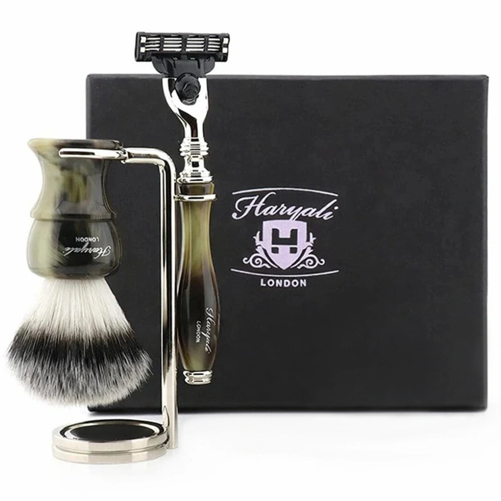 Oxford 3Pc Premium Men's Shave Kit with Silver Synthetic Brush