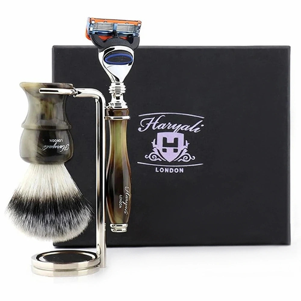 Oxford 3Pc Premium Men's Shave Kit with Silver Synthetic Brush