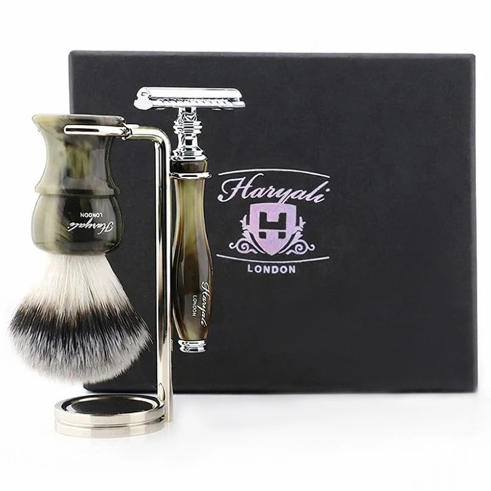 Oxford 3Pc Premium Men's Shave Kit with Silver Synthetic Brush