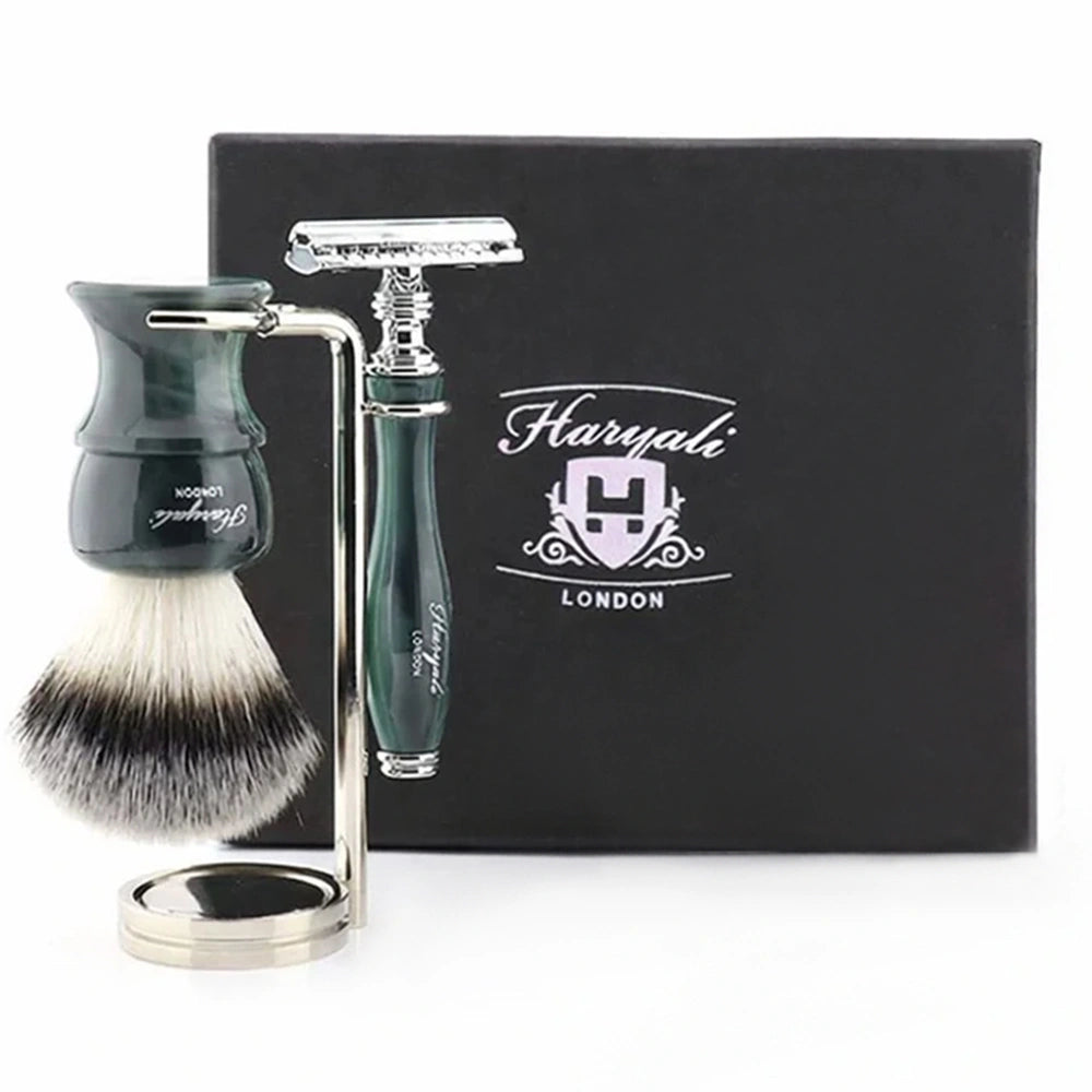 Oxford 3Pc Premium Men's Shave Kit with Silver Synthetic Brush
