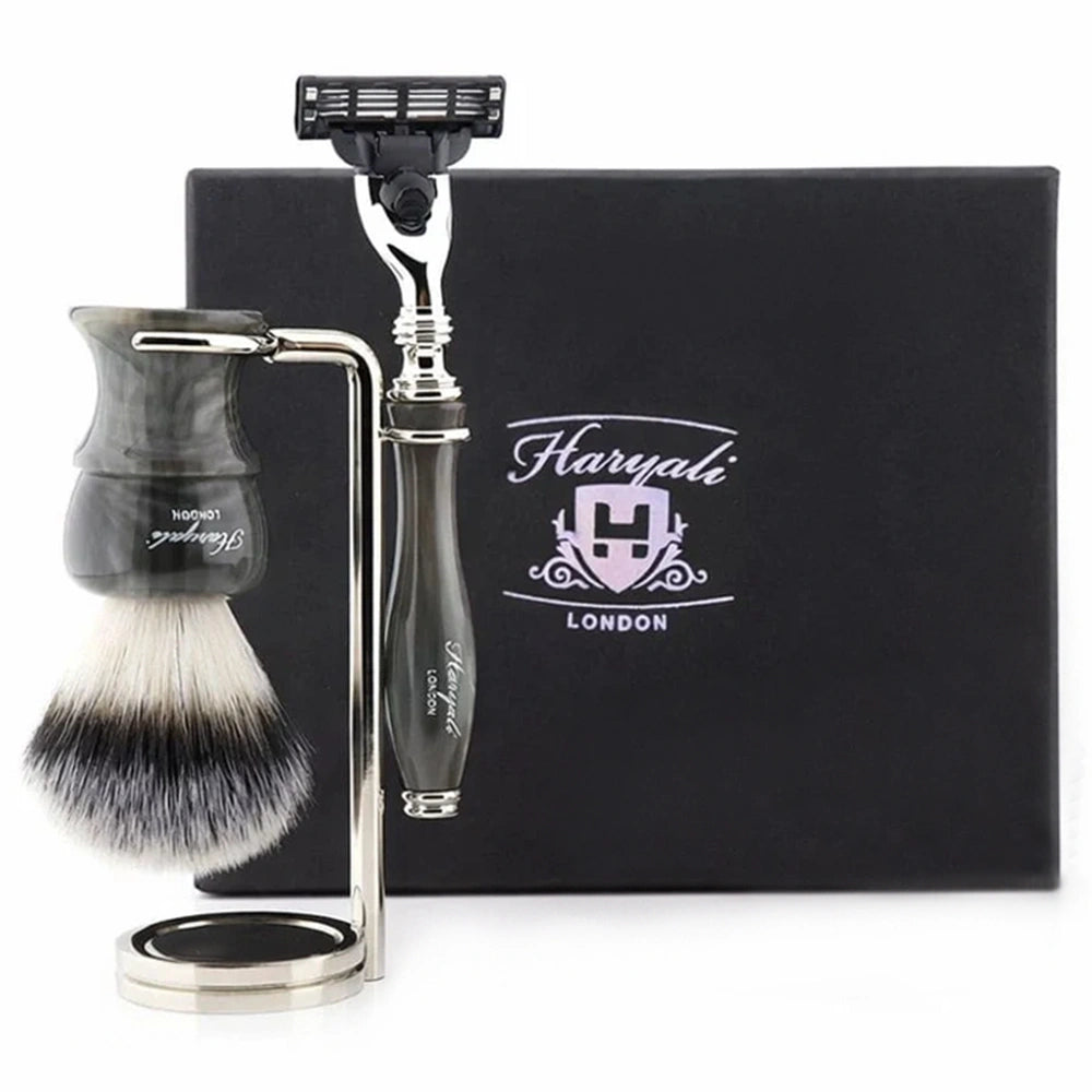 Oxford 3Pc Premium Men's Shave Kit with Silver Synthetic Brush