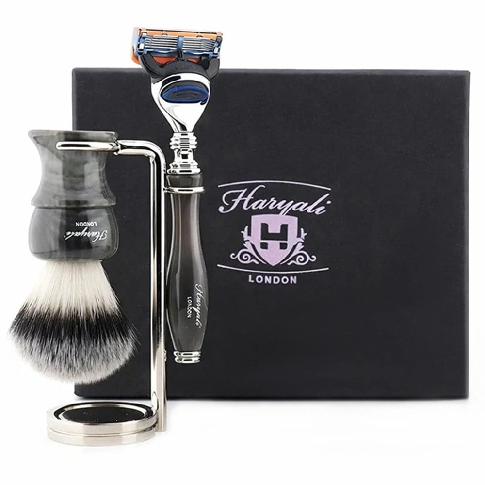 Oxford 3Pc Premium Men's Shave Kit with Silver Synthetic Brush