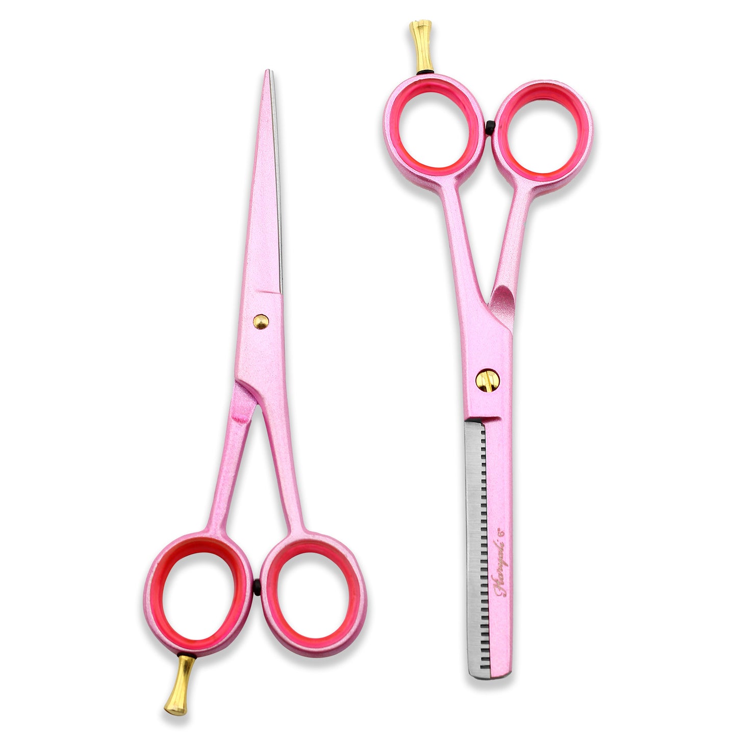 Pink 6-inch hairdressing scissors set with cutting and thinning shears