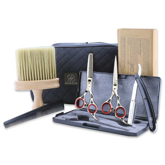 Self Barber Kit with Silver 6.5 Inch Offset Scissors