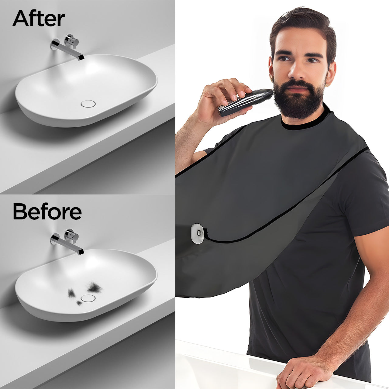Shaving apron with easy mirror suction for mess control

