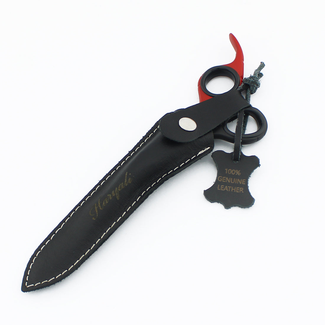 Stylish black and red barber scissors for hair trimming and detailing