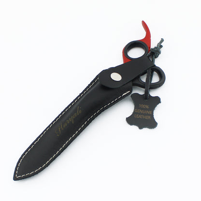 Stylish black and red barber scissors for hair trimming and detailing