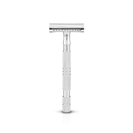 Textured Grip Double Edge Safety Razor in stainless steel