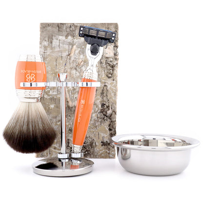 Vibrant orange 3-edge razor set with premium design