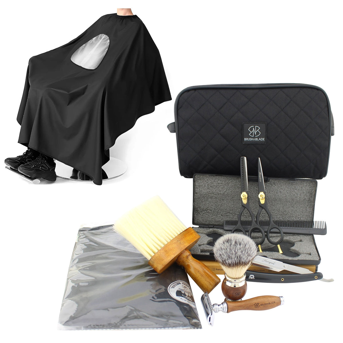 Personal Barber Kit for Grooming with Black 5.5 Inch Scissors – BrushnBlade