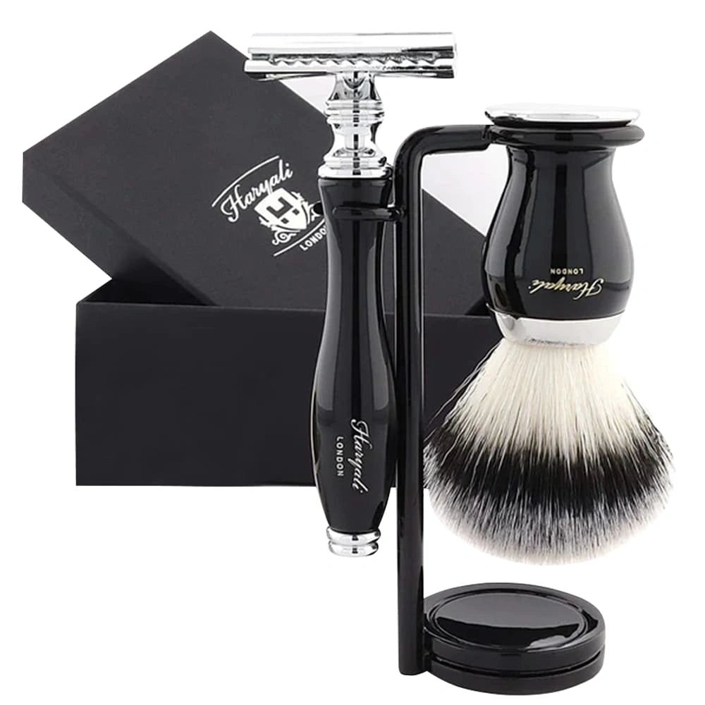 Aspire 3 Pc Vegan Silver Brush Shaving Set for Men