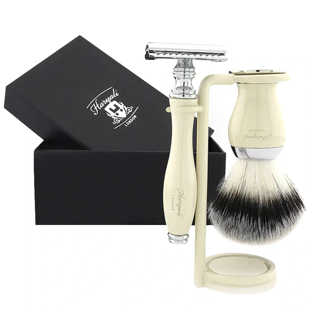 Aspire 3 Pc Vegan Silver Brush Shaving Set for Men