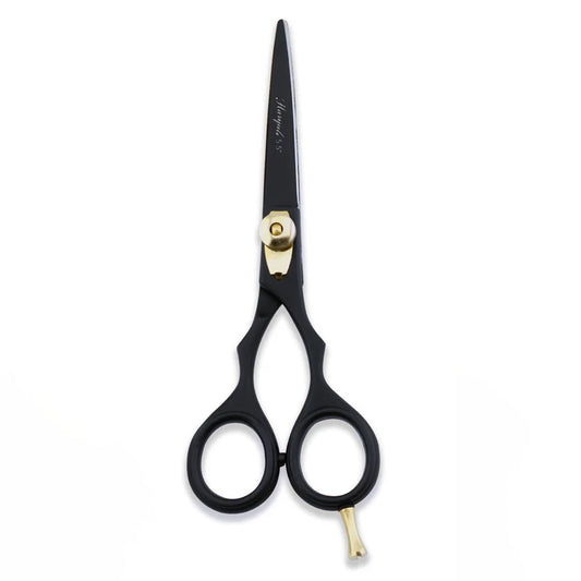 Black 5.5-inch professional hair cutting scissor with adjustable screw for precise trimming