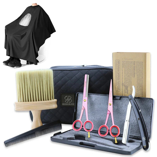 Clean Barber Kit with Pink 6-Inch Scissors