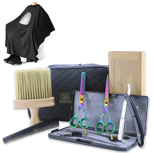 Personal Barber Kit with Multicolored 6 Inch Razor Scissors