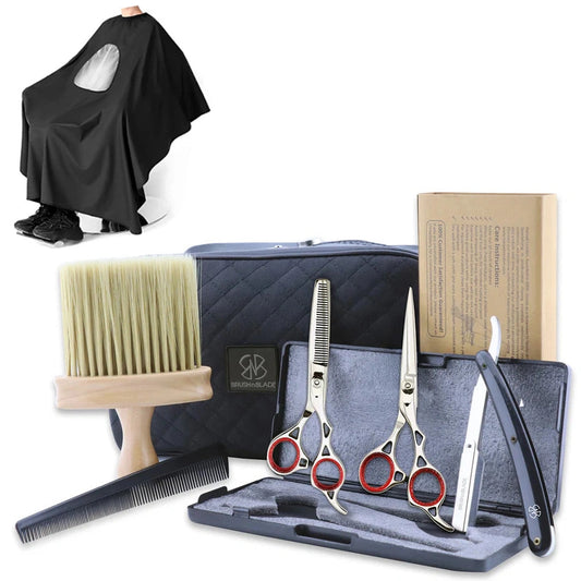 Self Barber Kit with Silver 6.5 Inch Offset Scissors