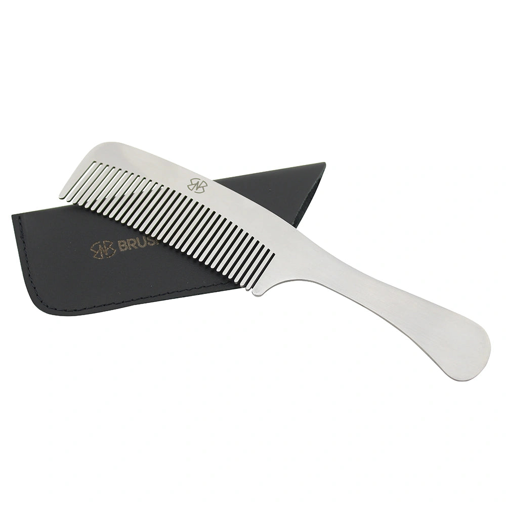 Stainless Steel Hair Comb 3.5-Inch with Leather Pouch