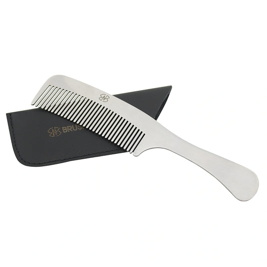 Stainless Steel Hair Comb 3.5-Inch with Leather Pouch