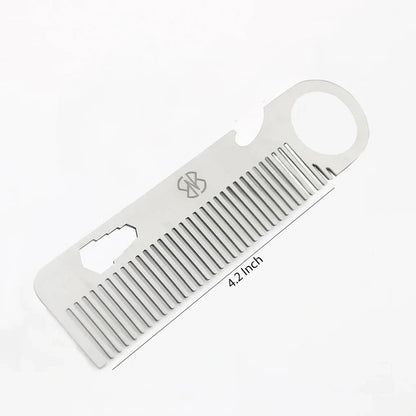 Stainless Steel Metal Hair Comb with Leather Pouch