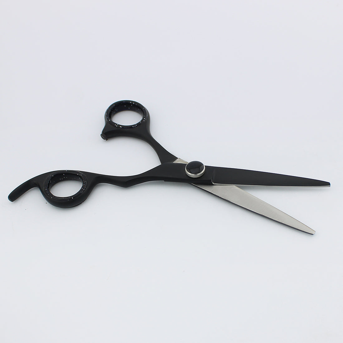 Professional Matte Black 6-inch offset hair cutting scissor with adjustable screws for salon-quality trimming
