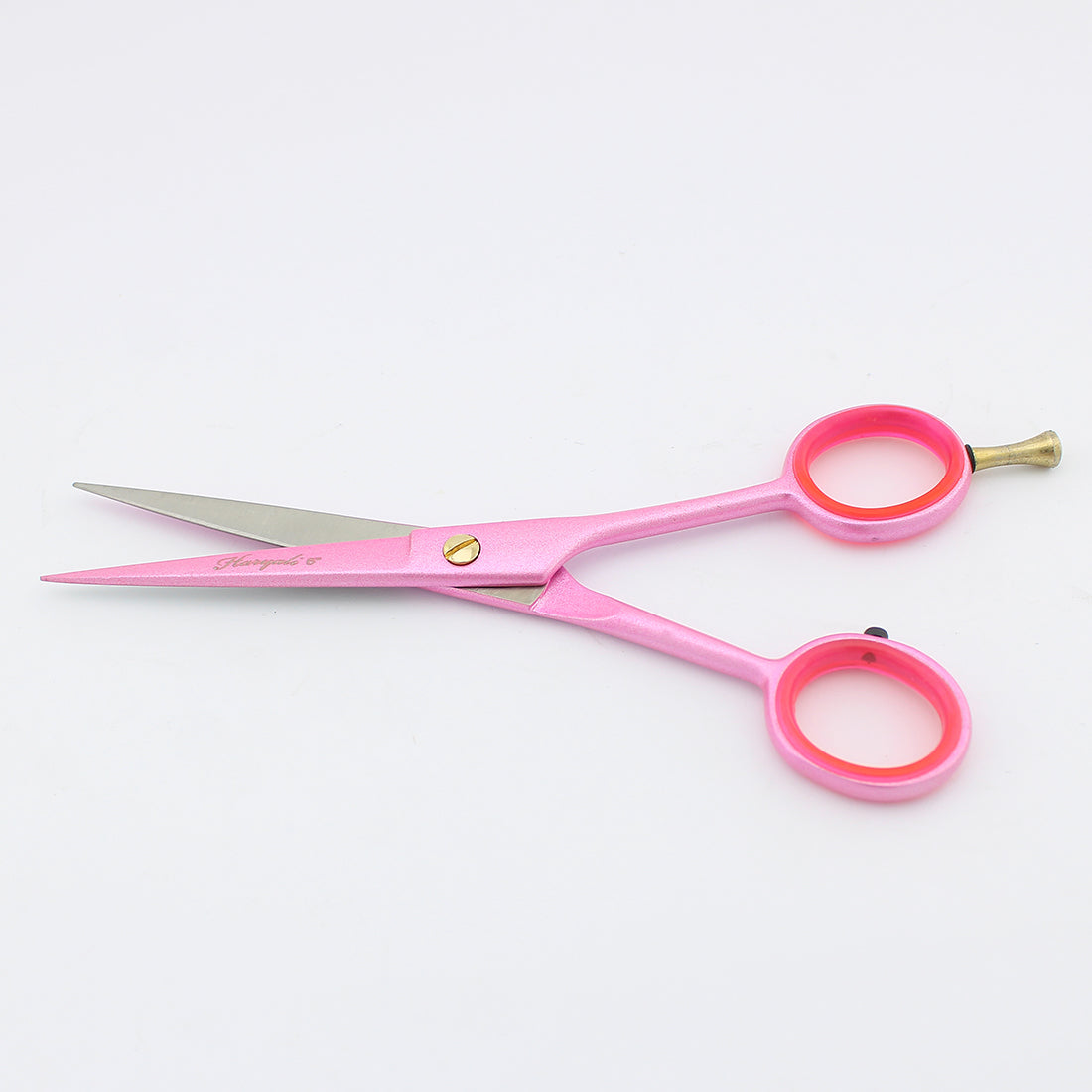 Ergonomic pink 6-inch professional hair cutting scissor with fixed screws for comfortable and precise cutting