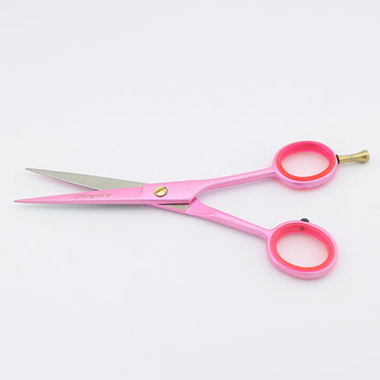 Ergonomic pink 6-inch professional hair cutting scissor with fixed screws for comfortable and precise cutting