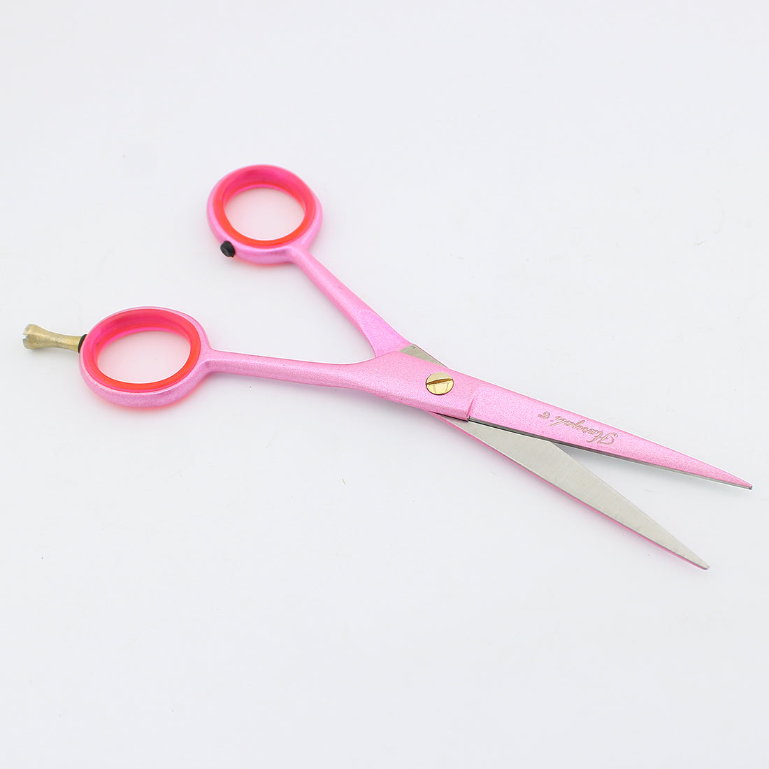 High-quality pink 6-inch professional hair cutting scissor with fixed screws, ideal for barbers and stylists