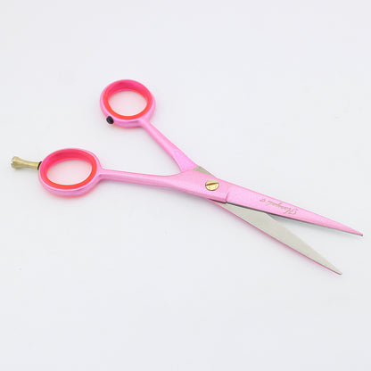 High-quality pink 6-inch professional hair cutting scissor with fixed screws, ideal for barbers and stylists