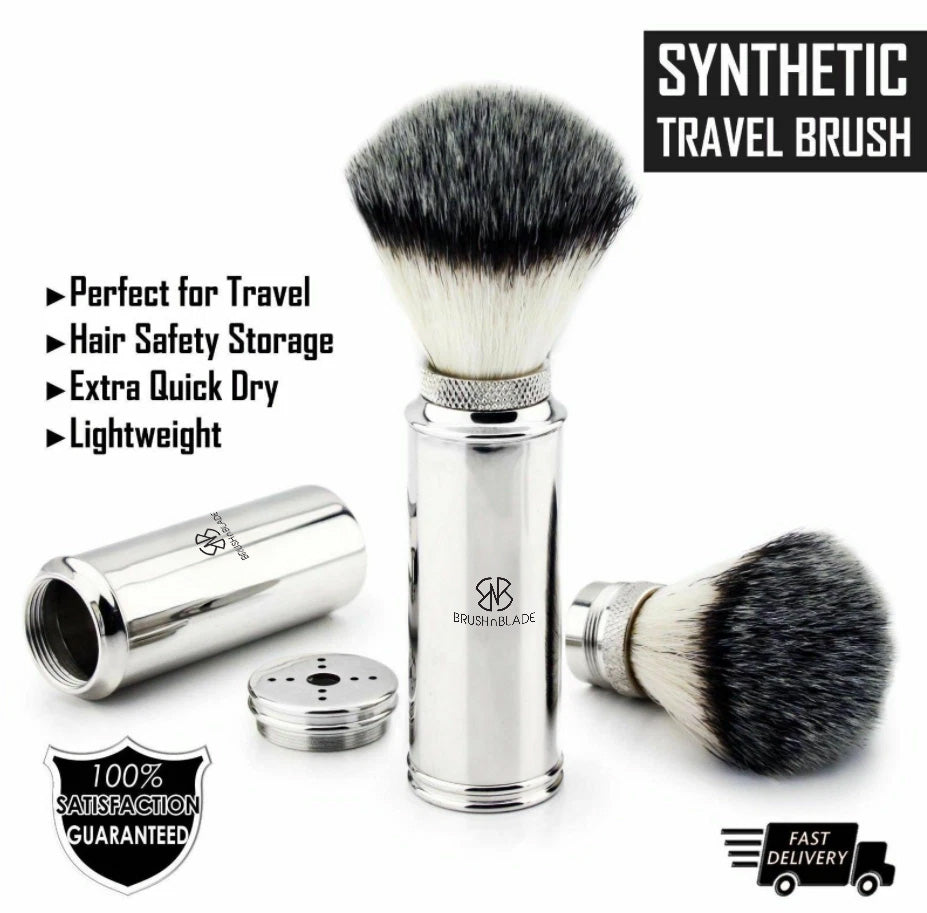 Compact Travel Shaving Brush with Synthetic Silvertip