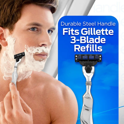 Stainless Steel 3 Blade Razor with Long Wavy Handle - HARYALI LONDON