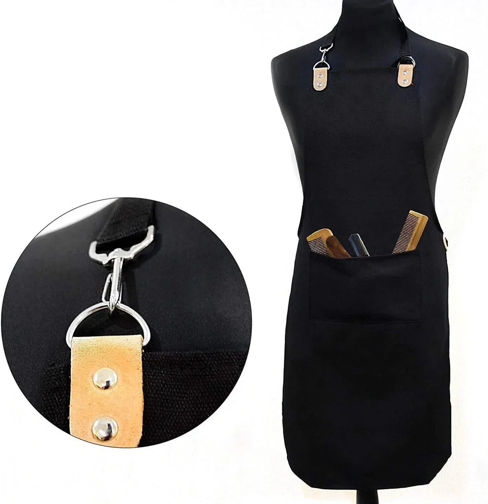 Barber Waterproof Apron with Pockets & Leather Straps