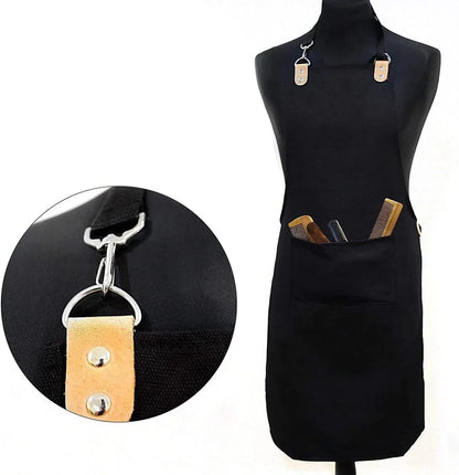 Barber Waterproof Apron with Pockets & Leather Straps