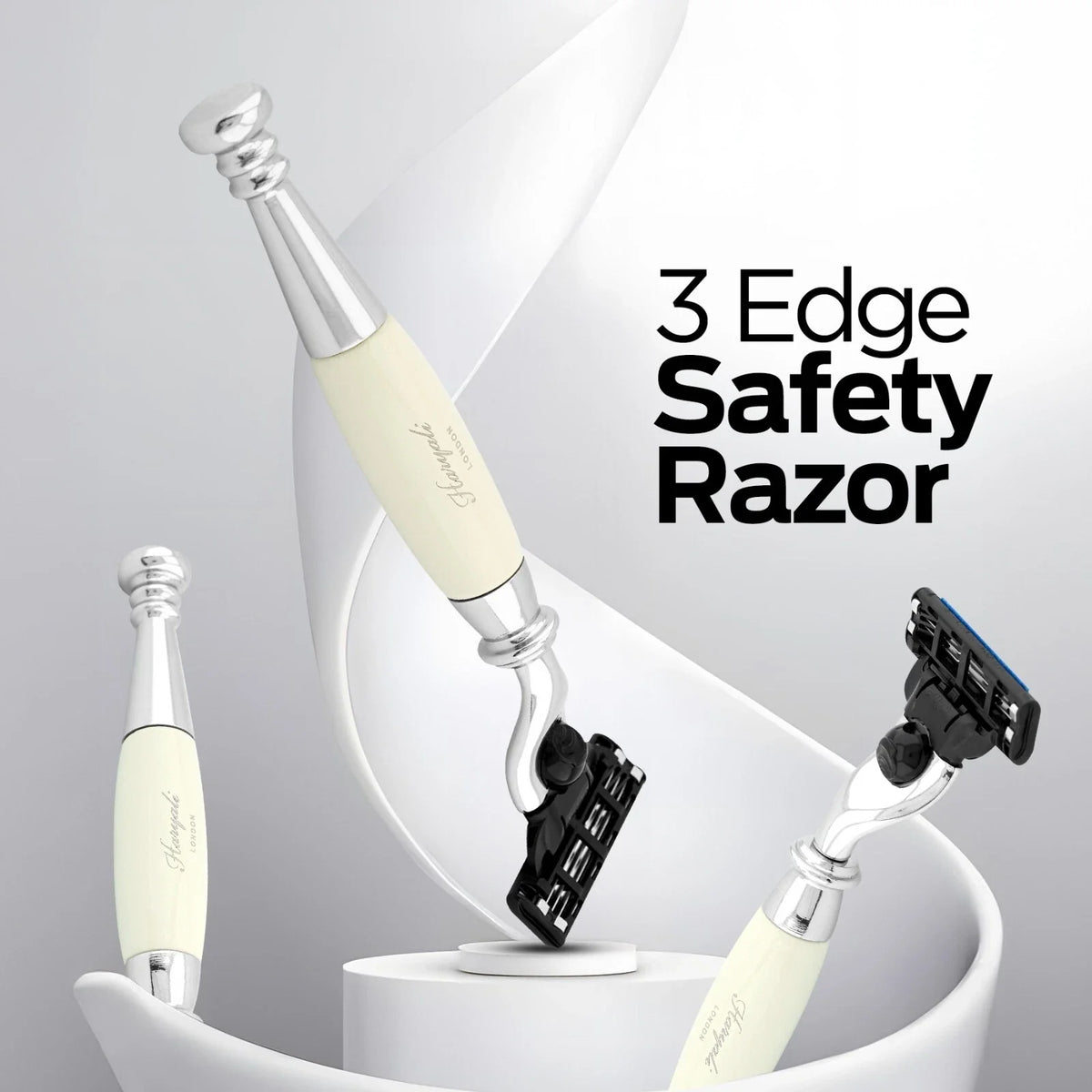 Ivory Handle Razor Beard Purchase Tandoori 3 Blade Razor Ivory Half Nex Grip | BNB – BrushnBlade