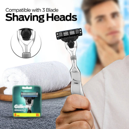 Stainless Steel 3 Blade Razor with Long Wavy Handle - HARYALI LONDON