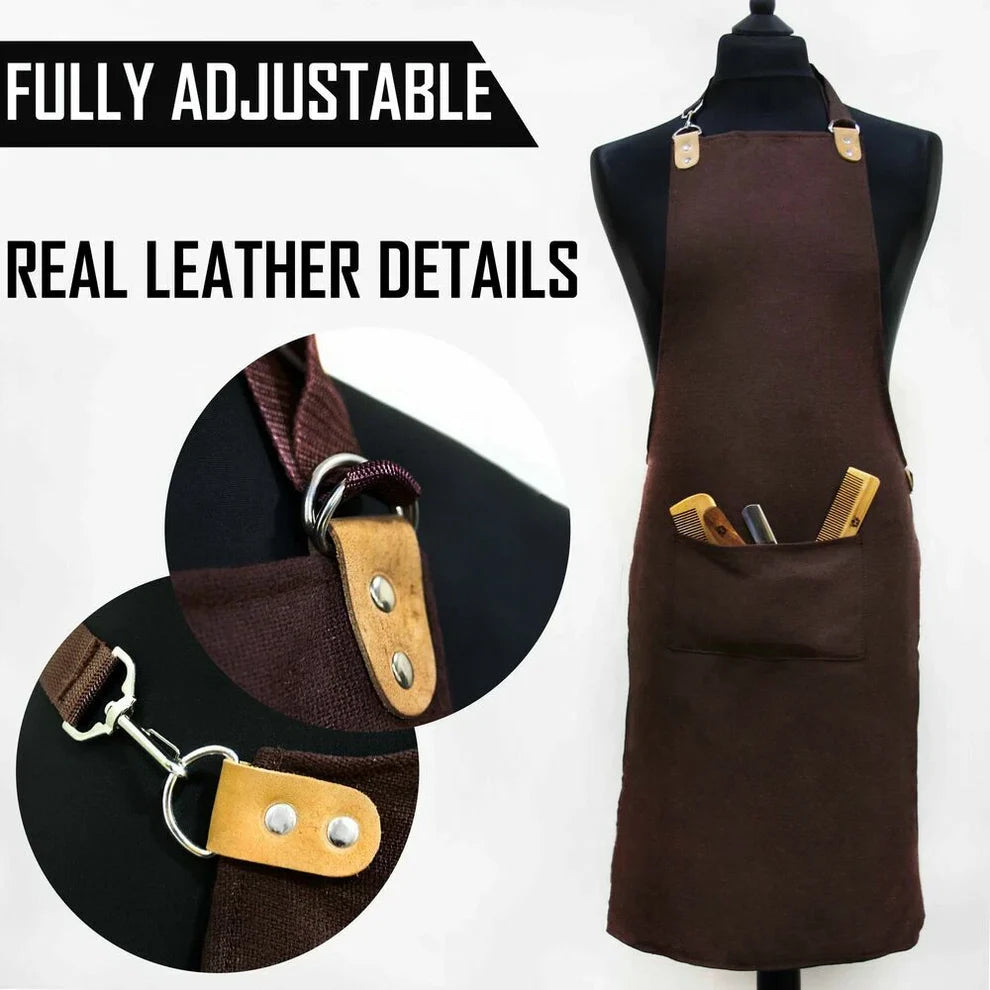 Barber Waterproof Apron with Pockets & Leather Straps
