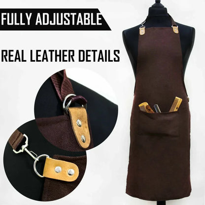 Barber Waterproof Apron with Pockets & Leather Straps