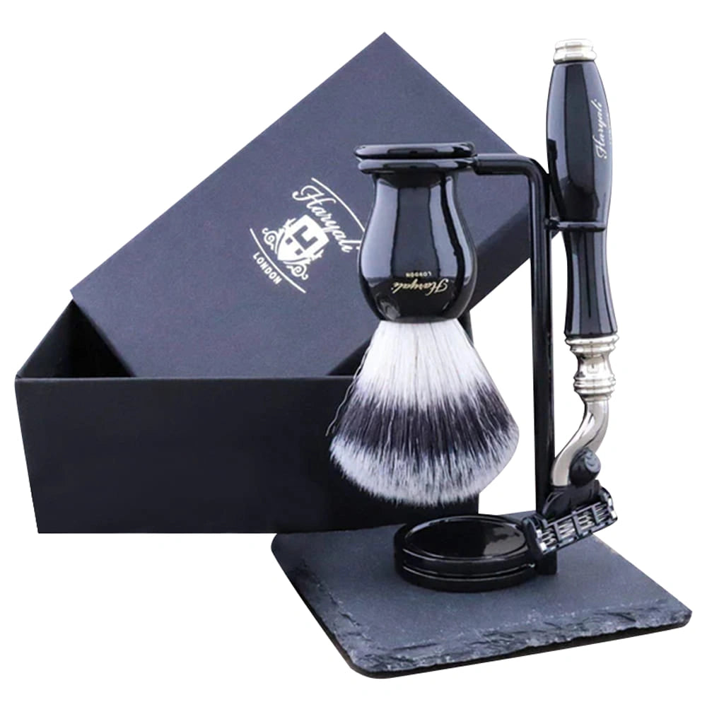 York 3-Pc Deluxe Shaving Set for Men with Silver Synthetic Brush