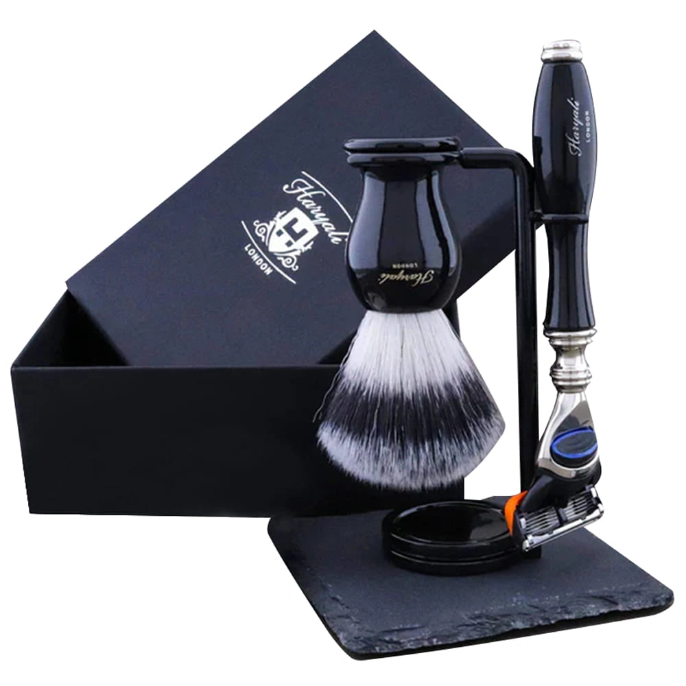 York 3-Pc Deluxe Shaving Set for Men with Silver Synthetic Brush