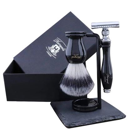York 3-Pc Deluxe Shaving Set for Men with Silver Synthetic Brush