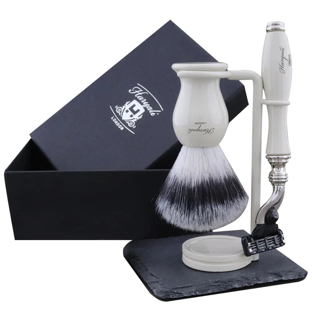 York 3-Pc Deluxe Shaving Set for Men with Silver Synthetic Brush