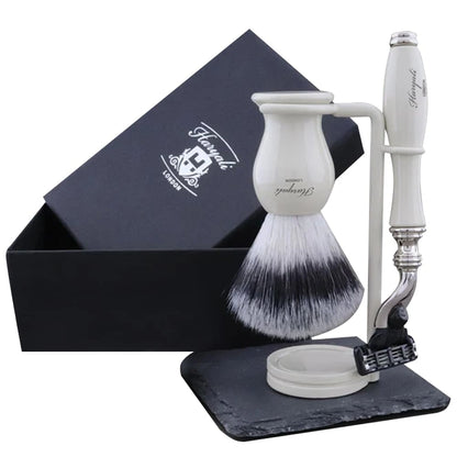 York 3-Pc Deluxe Shaving Set for Men with Silver Synthetic Brush