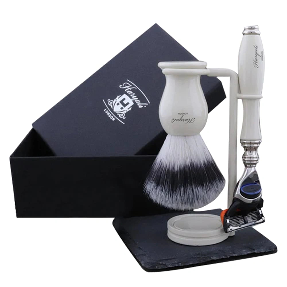 York 3-Pc Deluxe Shaving Set for Men with Silver Synthetic Brush