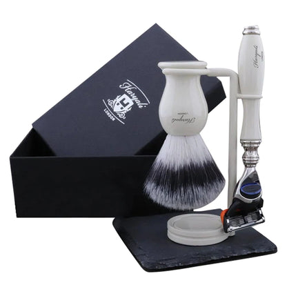 York 3-Pc Deluxe Shaving Set for Men with Silver Synthetic Brush