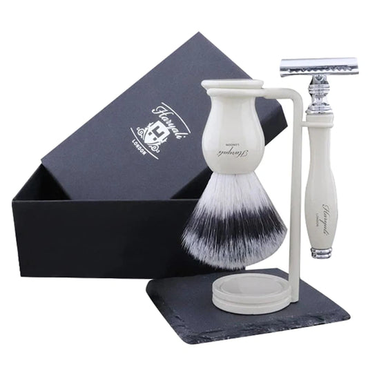 York 3-Pc Deluxe Shaving Set for Men with Silver Synthetic Brush